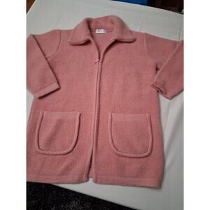 VTG 70% Kidd Mohair Cardigan Made in Italy Coral Pink Patch Pockets Cozy L/XL